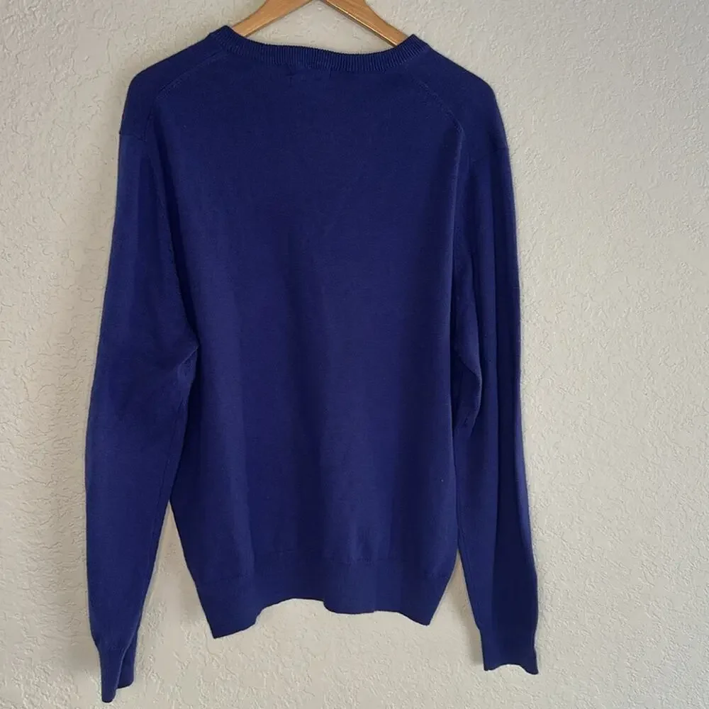 Alan Flusser Cotton Cashmere Purple Sweater V Neck Large Minimalist Preppy